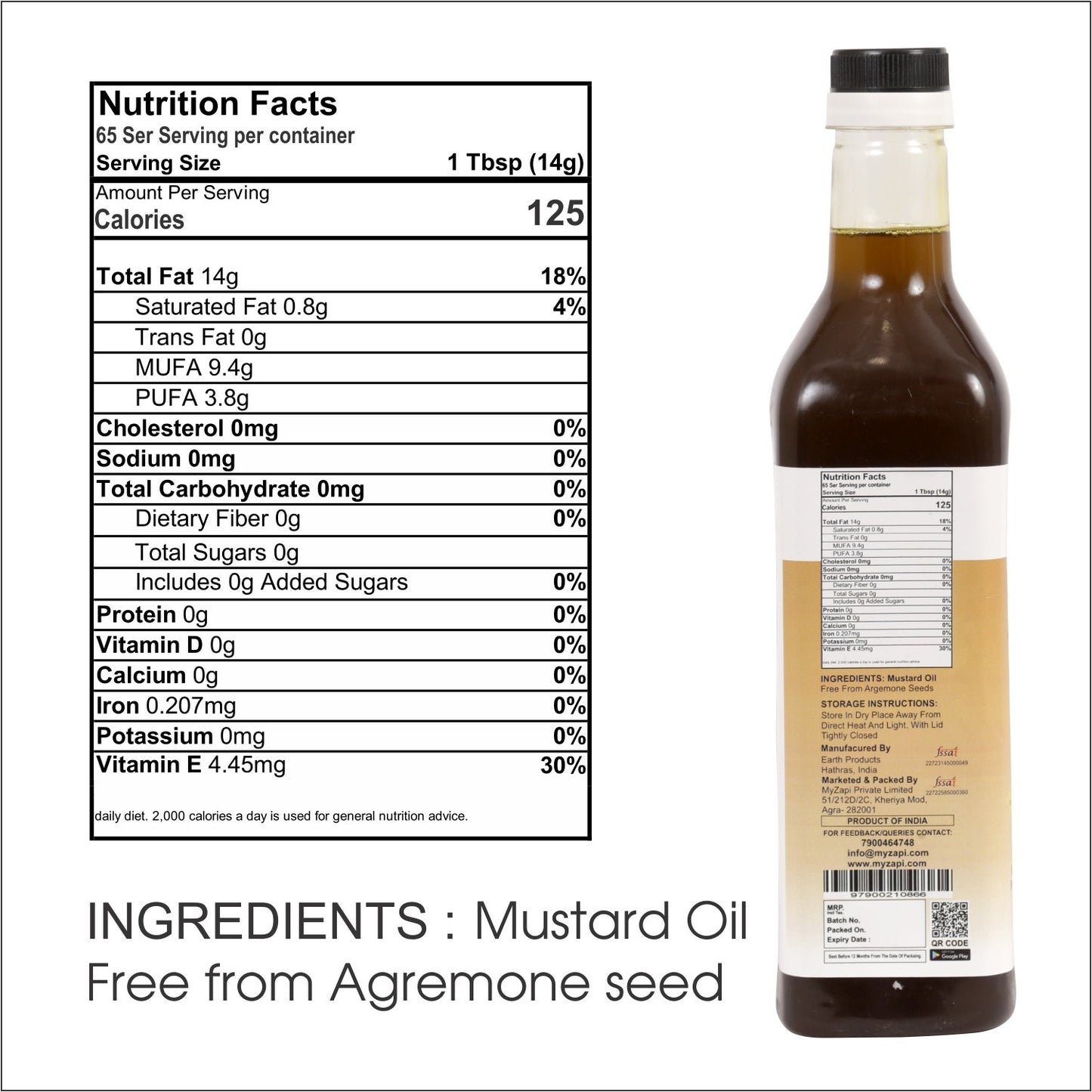 MyZapi Organic Wood Pressed Black Mustard Oil - 1 Litre | Kolhu/Kacchi Ghani/Chekku | Natural | Chemical-Free | Cold Pressed Mustard Oil for Cooking