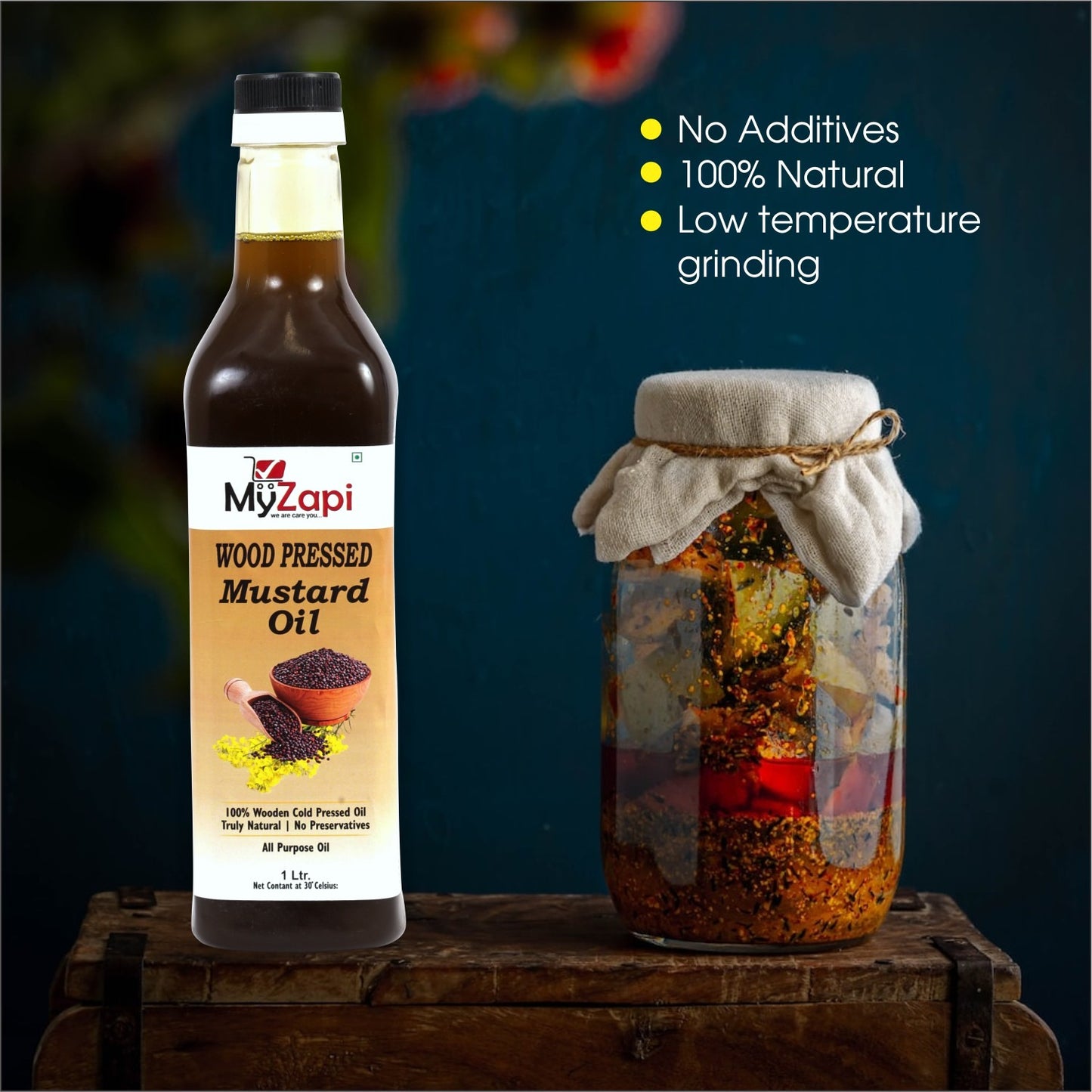 MyZapi Organic Wood Pressed Black Mustard Oil - 1 Litre | Kolhu/Kacchi Ghani/Chekku | Natural | Chemical-Free | Cold Pressed Mustard Oil for Cooking